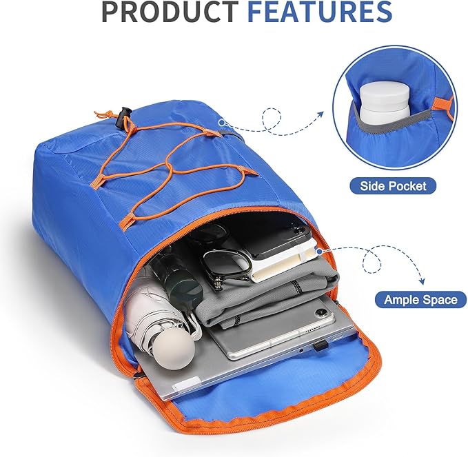 20L Hiking-Daypack Lightweight Foldable Travel Packable Backpack for Camping Cycling Outdoor, Blue