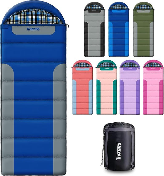 Cotton Flannel Lined Sleeping Bag for Adults Teens Kids, Cold Weather &Warm, 3 Seasons, Lightweight Compact Camping Essentials Equipment, Hiking, Outdoor, Travel