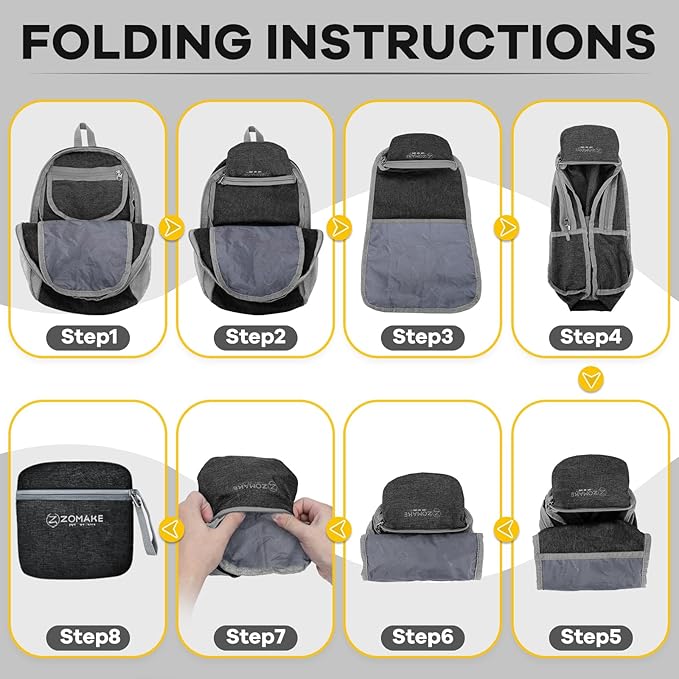 ZOMAKE Ultra Lightweight Packable Backpack 10L,Small Foldable Backpacks Hiking Water Resistant Collapsible Daypack for Women Men(Black-B1)