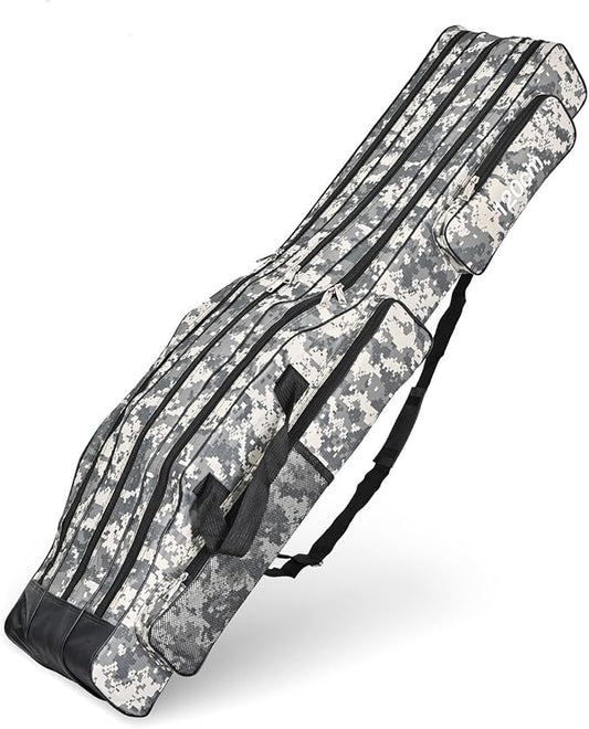 3 Layers Fishing Pole Bag,Portable 3 Layers Oxford Folding Rod Carry Case,Fishing Reel Tackle Storage Bag Case