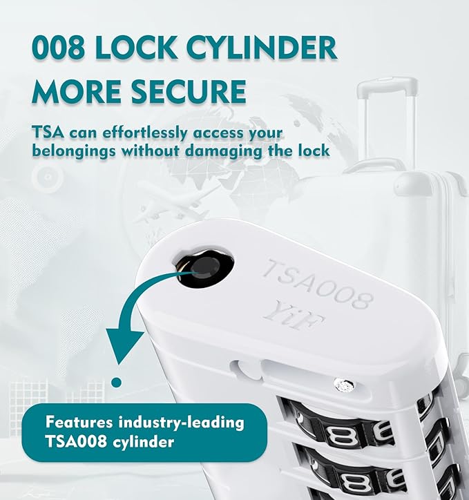 ANVIL TSA Approved Luggage Locks – High Security TSA008 Combination Travel Locks with Inspection Indicator for Suitcases and Backpacks. (4, White)