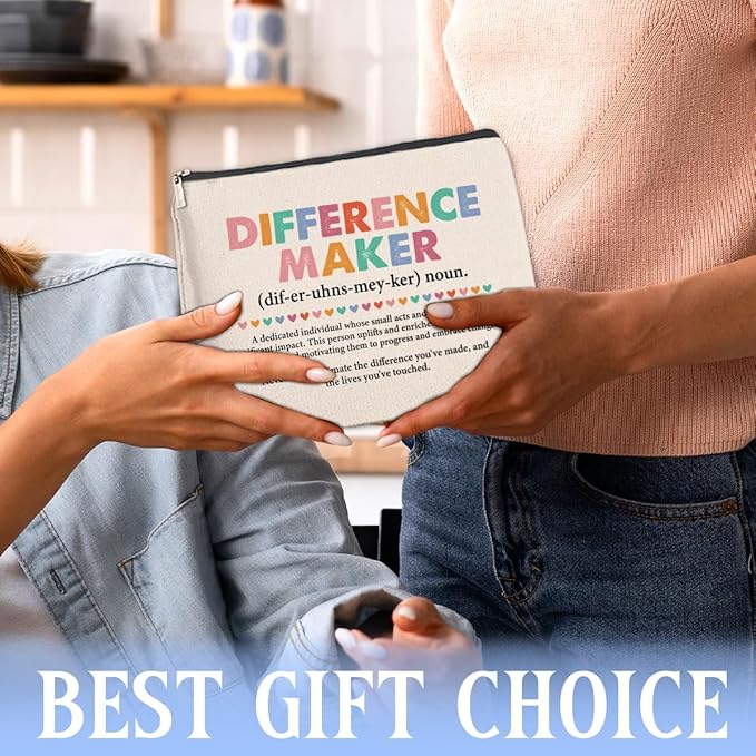 Appreciation Gifts Makeup Bag for Women, Difference Maker Office Gift Christmas Birthday Gifts for Female Boss Manager Leader Coworker Cosmetic Bag with Zipper Travel Toiletry Pouch for Purse