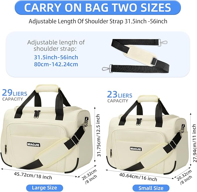 Underseat Carry On Luggage Lightweight Travel Tote Weekender Bag Overnight Duffle Bag for Travel, Travel Essentials Personal Item Travel Bag for Women and Men, Beige-16Inch