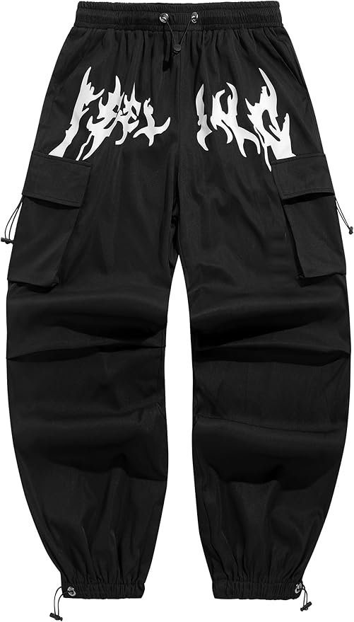 ZAFUL Men's Parachute Pants Casual Baggy Cargo Drawstring Trouser
