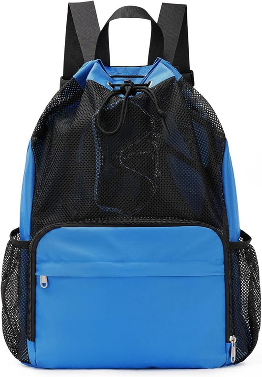 Drawstring Backpack Sports Gym Bag with Wet Pocket Swim Bag Mesh Drawstring Backpack with Shoe Compartment Beach Sackpack for Swimming, Workout Gear (Navy Blue)