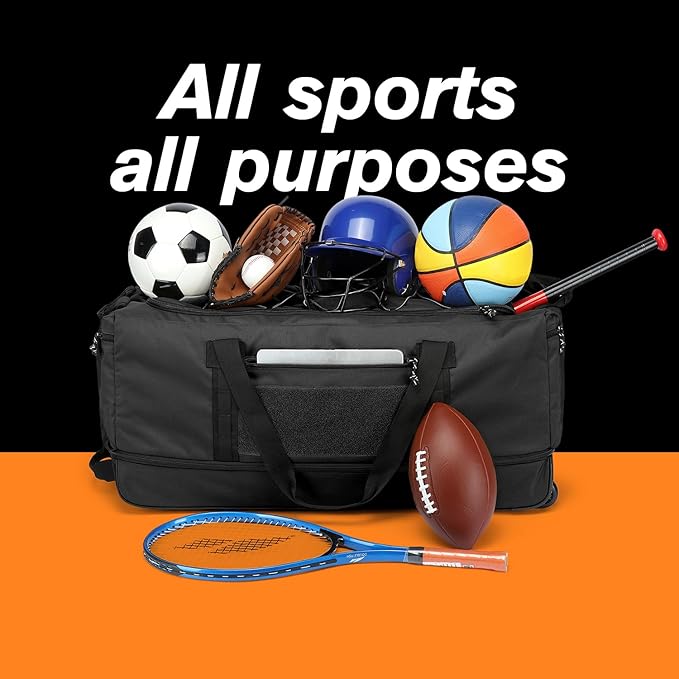 170L Extra Large Baseball Bag with Wheels Gym Duffle Softball Catchers Coach Team Equipment Bags Collapsible Rolling Travel Duffel Bat Gear Bag for Hockey Basketball Football Volleyball Soccer