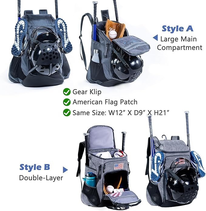 | Baseball Bag Softball Bat Bag, Double-layer Baseball Backpack Adult with Gear Klip To Hold Baseball Glove, Baseball Essential Gear, Youth Baseball Bag for Boys, Girls, Baseball Accessories