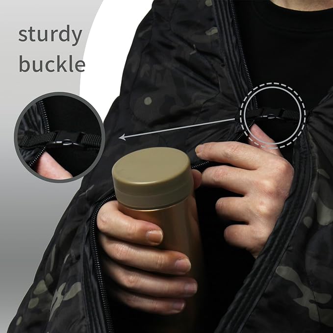 GRVCN Military Blanket - Camping Sleeping Bag with Zipper, Poncho Liner Thermal Insulated Blanket, Lightweight Portable Outdoor Hiking Survival Compression Carry Bag