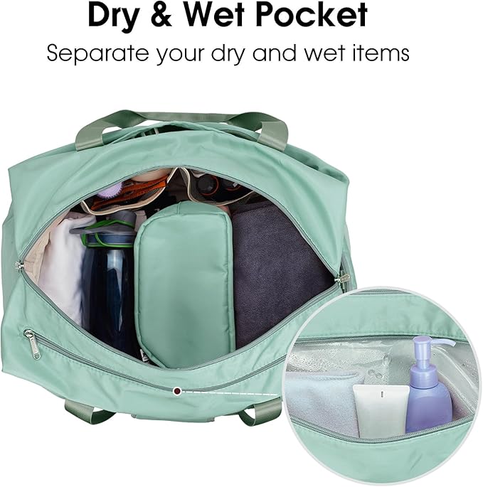 Ceneda 20" Gym Bag for Women with Wet Pocket & Shoe Compartment, Lightweight Duffel Waterproof Carry On Duffle for Travel, Yoga, Overnight (Mint Green)