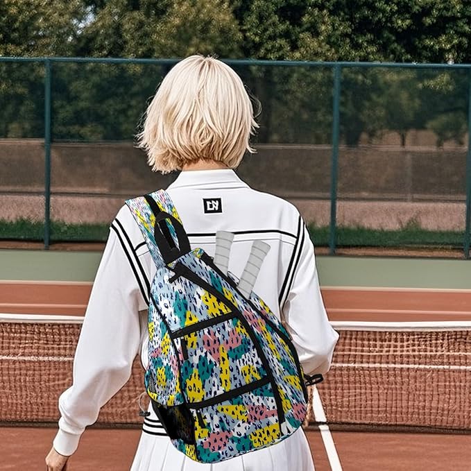 Brown Leopard Print Premium Nylon Pickleball Backpack, 3-in-1 Convertible Shoulder Crossbody Sling Bag for Women Men, Lightweight Bag Fits 2-4 Pickleball Paddles & Tennis Sports Gear