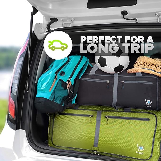 Bago Foldable Duffel Bags for Traveling Women & Men - 60L Medium Packable Duffle Bag for Travel with Shoe Compartment - Water Repellant, Heavy Duty, Lightweight Folding & Collapsible (Green)