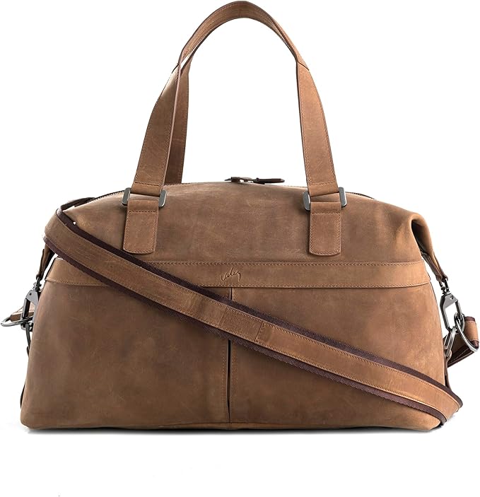 Brown Top Grain Leather Duffle Bag for Men & Women - Large, Durable, Stylish Leather Travel Bag with Adjustable Shoulder Strap, Spacious Design for Weekend Getaways, Business, & Overnight Trips