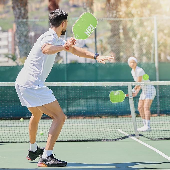 HUDEF USAPA Pickleball Paddles Set: Graphite & Fiberglass Honeycomb Core, 4 Outdoor Balls, PU Leather Carry Bag