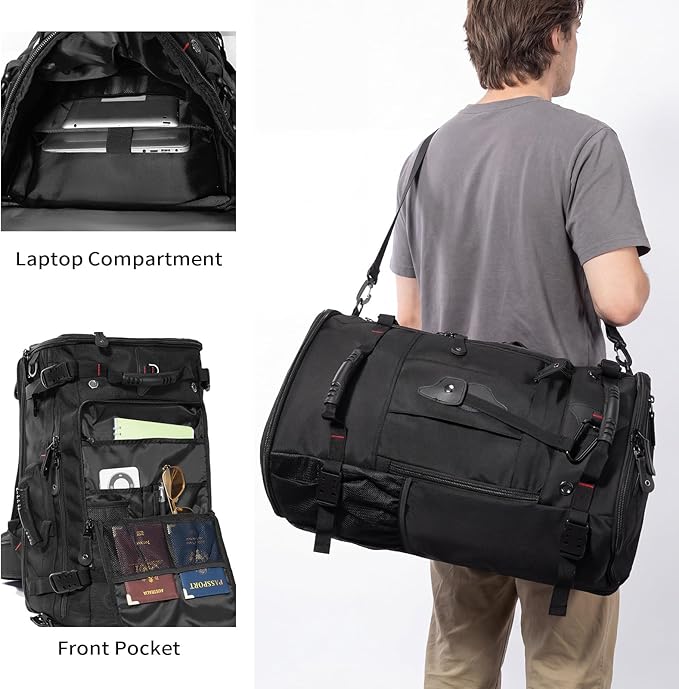 YOUMIAN Large Capacity For Travel Hiking Sports Carry On Backpack Durable Convertible Duffle Bag Laptop airplane (Black, 60L-Large DualMainOpening)