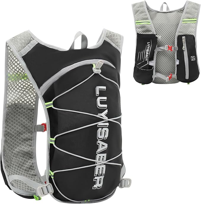 Azarxis Hydration Backpack 5L Running Vest Lightweight Breathable Water Daypack for Women Men Trail Race Marathon Jogging Hiking Climbing Camping Biking (Black - Only Backpack)