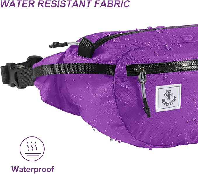 4Monster Hiking Waist Packs Portable,Water Resistant Fanny Bag with Adjustable Strap,Lightweight Crossbody Chest Bag Slim Bag