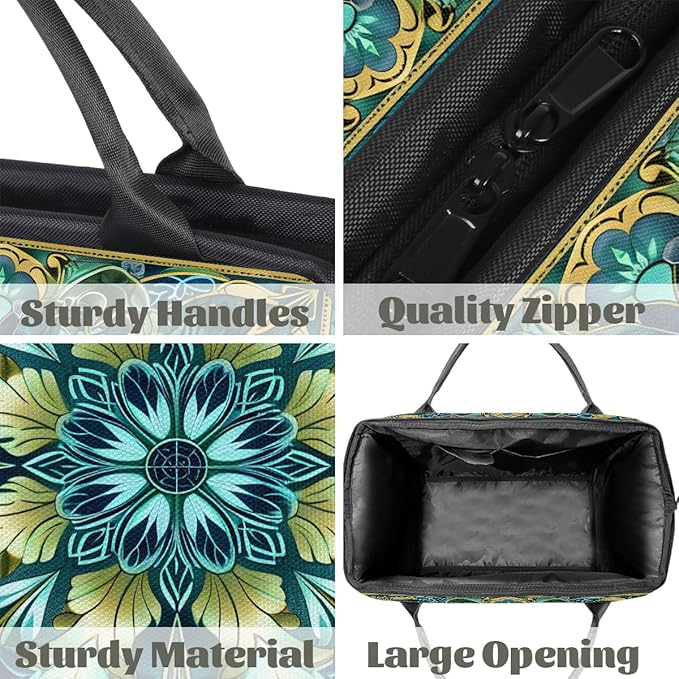 Travel Duffle Bag, Turquoise Mandala Flower Overnight Weekender Tote Bag for Women Men Waterproof Carry On Luggage with Zipper Lightweight Sport Gym Bag for Traveling Yoga Camping Traveling Gifts