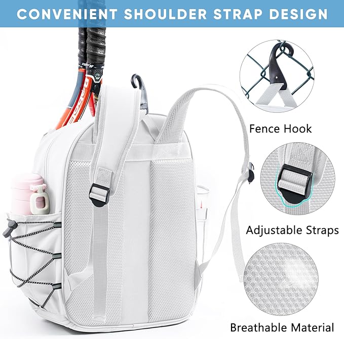 Tennis Backpack with 2 Rackets Holder, Water-Resistant PU Leather Tennis Racket Bag for Women & Men, Sling Crossbody Sports Backpack for Tennis, Pickleball & Badminton, Tennis Gifts