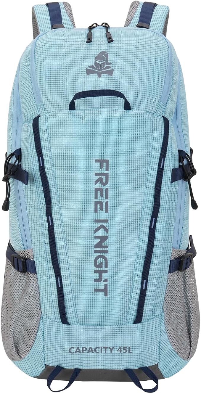 Bseash 45L Waterproof Hiking Camping Backpack with Rain Cover, Outdoor Sport Travel Bag Daypack for Climbing Skiing Cycling (Blue)