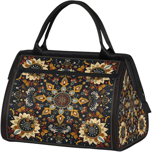 Travel Duffle Bag, Ethnic Aztec Flower Overnight Weekender Tote Bag for Women Men Waterproof Carry On Luggage with Zipper Lightweight Sport Gym Bag for Traveling Yoga Camping Traveling Gifts