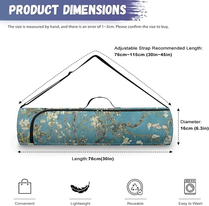 ZCFYGDX Yoga Mat Bag with Adjustable Shoulder Strap and Handle Zipper, 30in Wide x 6.3in Diameter for Yoga Mat Storage
