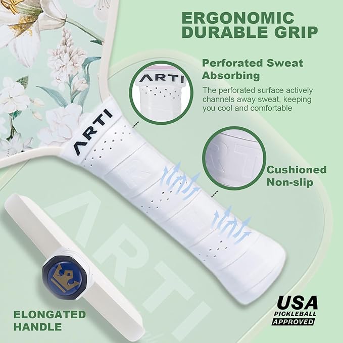 ARTI Pickleball Paddles Set of 2-USAPA Approved Fiberglass Surface Pickleball Set,2 Pickleball Rackets, 4 Balls and 1 Portable Carry Bag