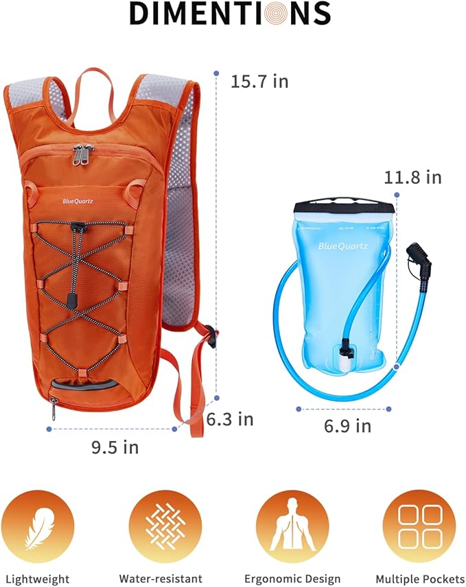 Blue Quartz Hydration Backpack with 2L Water Bladder, Hiking Water Backpack for Women Men, Lightweight Cycling Daypack with Phone Pocket & Helmet Net Bag, Hydration Pack for Biking, Running, Skiing