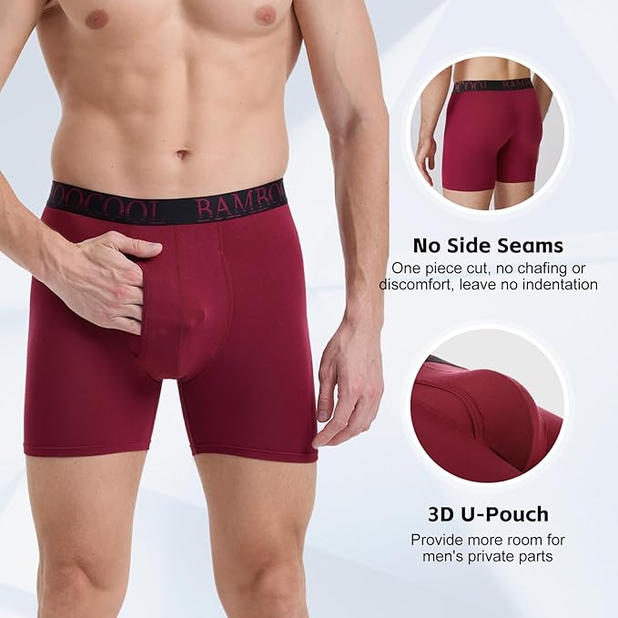 BAMBOO COOL Men's Ultra ComfortSoft Underwear, Moisture Wicking & Breathable No Ride Up Boxer Briefs with Fly, Multipack
