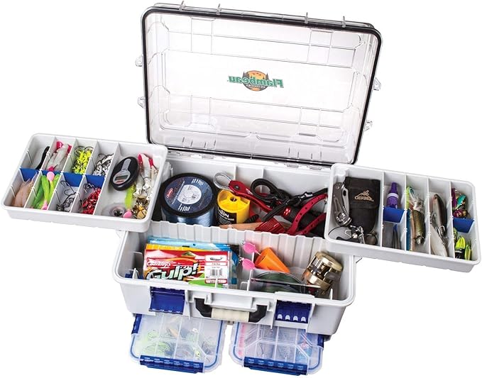 Flambeau Outdoors 4000WPBC Tackle Box - HD Waterproof Tackle Satchel System, 2 Removable Waterproof Tuff Tainers, Floating Satchel, Fishing Tackle & Gear Storage, Zerust Anti-Rust Dividers, Gray/Clear