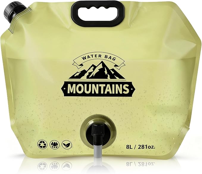 Collapsible 8L Water Storage Bag, BPA-Free Portable Folding Water Jug with Adjustable Faucet, Leakproof Emergency Water Bag for Camping, Hiking, Riding, Outdoor Sport (1, Beige)