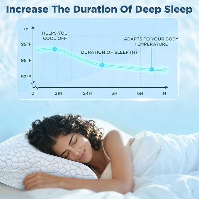 SUPA MODERN Cooling Bed Pillows for Sleeping 1 Pack Shredded Memory Foam Pillows Adjustable Cool Pillow for Side Back Stomach Sleepers Luxury Gel Pillows Standard Size, for Women Men