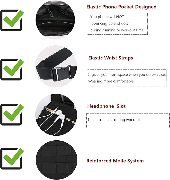 Outdoor Chest Bag For Men, EDC Chest Pack With Built-In Phone Holder, Lightweight Chest Rig Pouch