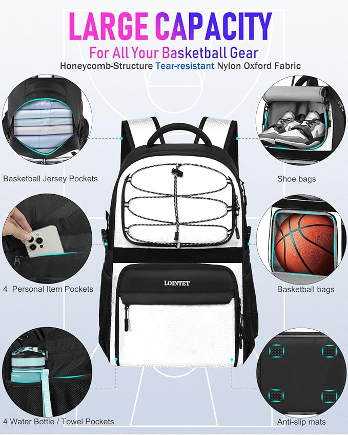 Basketball Bag Backpack with Ball Holder Shoes Compartment, Large Basketball Accessories Sports Bag