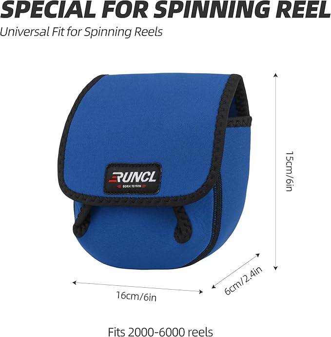 RUNCL Spinning Reel Bag – Protective Storage Pouch for Baitcasting Reels & Spinning Reels, Lightweight & Durable, Ideal for Freshwater & Saltwater Fishing Trips (Blue & Black)