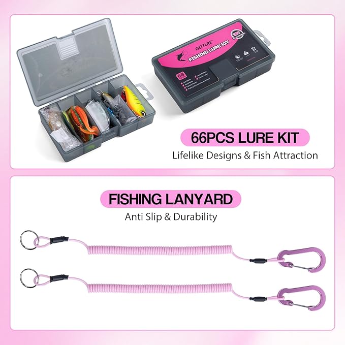 Goture Pink Fishing Rod and Reel Combo - ML Action Spinning Reel Pole with Shimmering Pink Sling Bag - 8FT Telescopic Rod Kit for Starter Travel Saltwater Freshwater