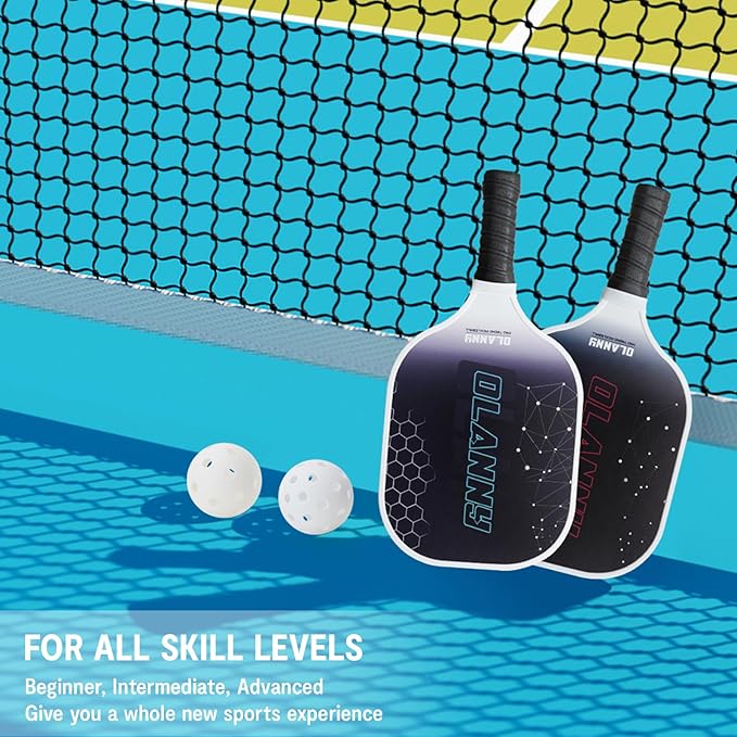 Graphite Pickleball Paddles Set- Premium Rackets Fiber Face & Polymer Honeycomb Core Pickleball Set Includes Pickleball Paddles + Pickleball Balls+ Replacement Soft Grip + 1 Bag