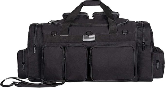 K-Cliffs Tactical Range Duffel Heavy Duty Large Gear Duffle Durable Quality Travel Sports Gym Equipment Bag Military Molle with Lockable Zippers with US Flag Patch 33 Inch Black