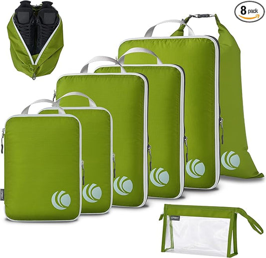 Cipway Compression Packing Cubes, Lightweight Travel Luggage Organizers with Shoe Bag, Toiletry Bag & Laundry Bag, Travel Essentials for Carry on Suitcase (8 Piece,Green)
