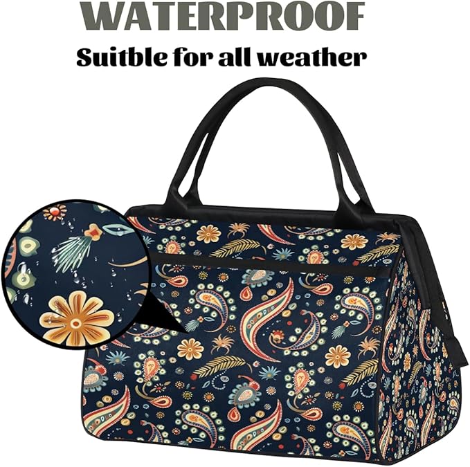 Travel Duffle Bag, Ethnic Paisley Flower Overnight Weekender Tote Bag for Women Men Waterproof Carry On Luggage with Zipper Lightweight Sport Gym Bag for Traveling Yoga Camping Traveling Gifts