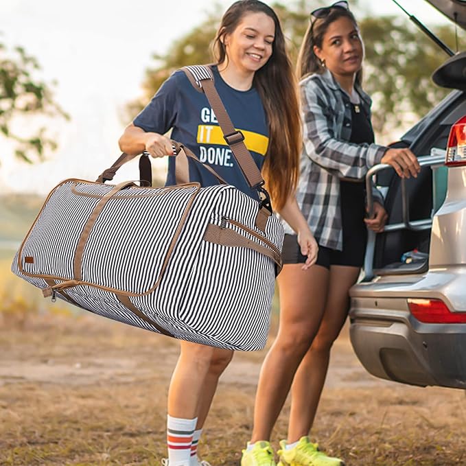 120L Duffle Bag for Travel, Large Foldable Waterproof Travel Duffel Bags Weekender Overnight Bag for Men and Women with Shoe Compartment (Stripe)