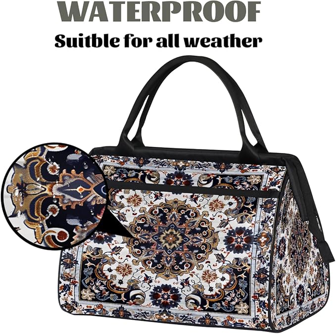 Travel Duffle Bag, Bohemian Print Flower Overnight Weekender Tote Bag for Women Men Waterproof Carry On Luggage with Zipper Lightweight Sport Gym Bag for Traveling Yoga Camping Traveling Gifts