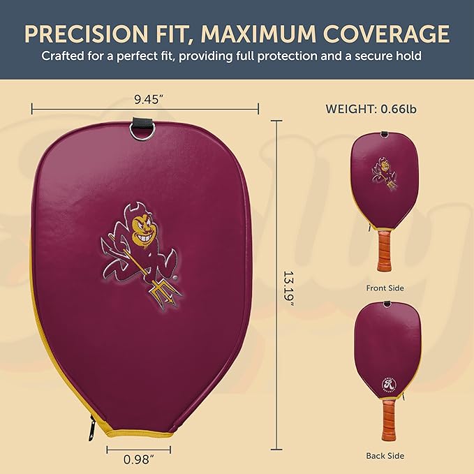 Officially Licensed Collegiate Pickleball Paddle Cover - Lightweight PU Leather Material - Durable Foam Interior Protection with Zippered Closure - Fits Most Paddles on the Market