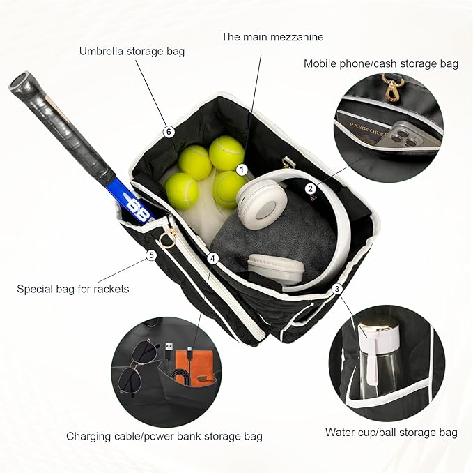 2-in-1 Tennis Tote Bag & Tennis Racket Backpack – Extra-Large Quilted Pickleball Racquet Bags, Water-Resistant & Lightweight for Men & Women