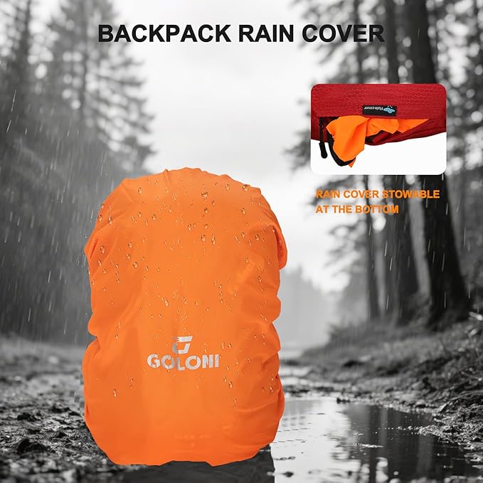 45L Hiking Backpack with Rain Cover, Lightweight Foldable Camping Backpack for Trekking, Water-Resistant Daypack with Hiking Pole & Mat Carrying System,Red