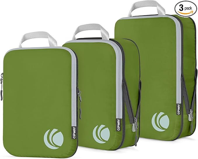 Cipway Compression Packing Cubes Set, Ultralight Expandable Travel Packing Organizers for Carry on Luggage (Green 3pcs)