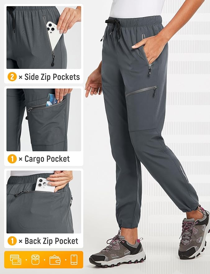 baleaf Women's Hiking Pants Quick Dry Lightweight Water Resistant Elastic Waist Cargo Pants for All Seasons