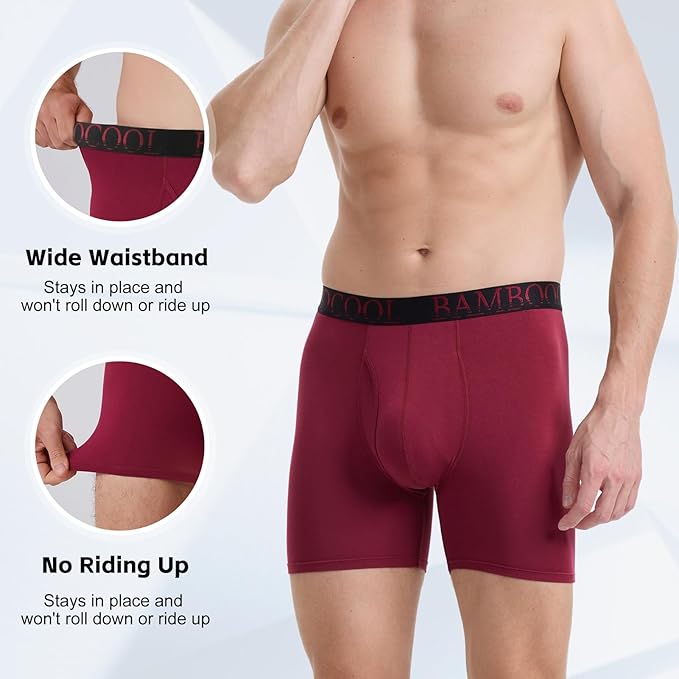 BAMBOO COOL Men's Ultra ComfortSoft Underwear, Moisture Wicking & Breathable No Ride Up Boxer Briefs with Fly, Multipack