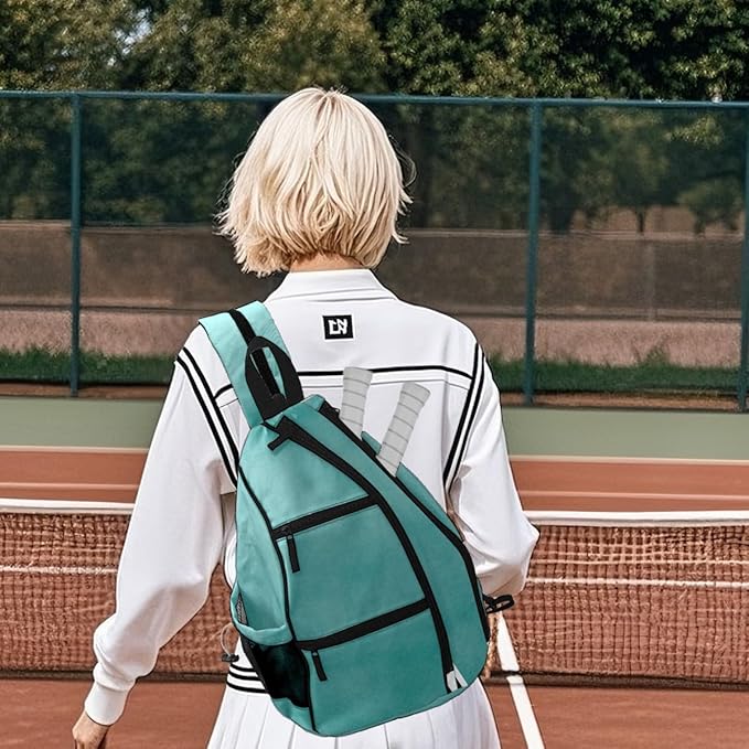 Pickleball Bag Retro Mint Green Pickle Ball Backpack for Women Men Premium Lightweight Crossbody Sling Bag Sports Backpack for Pickleball Paddle Tennis