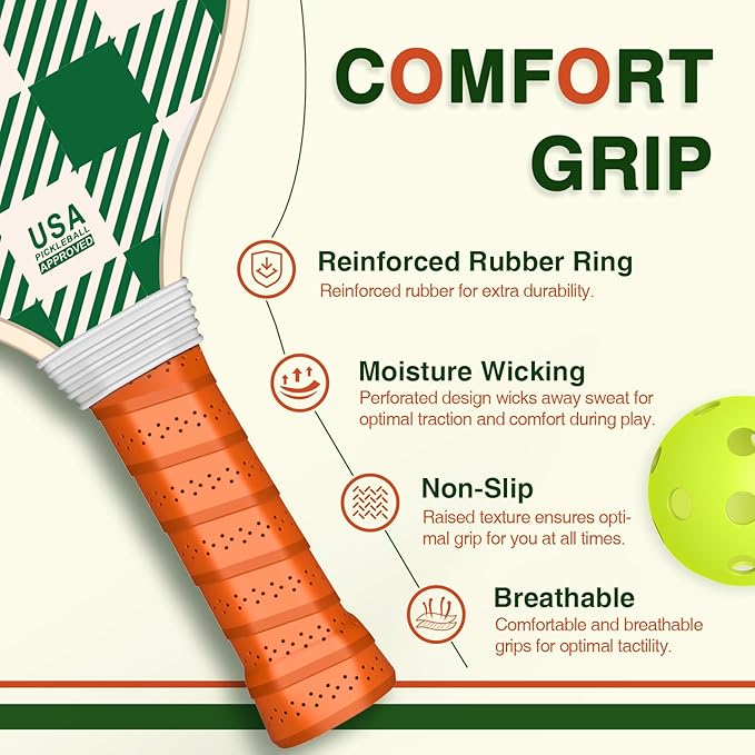 Pickleball Paddles Set of 4, USAPA Approved Pickleball Set of 4 with 4 Pickleball Balls & 1 Carry Bag Premium Wooden Cute Pickle Ball Paddles Grip Gifts for Women Youth Men