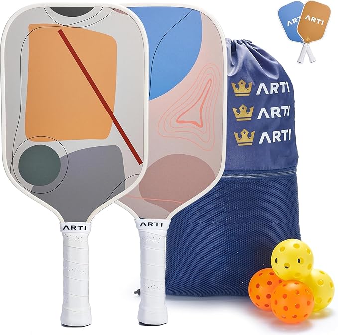 ARTI Pickleball Paddles Set of 2-USAPA Approved Fiberglass Surface Pickleball Set,2 Pickleball Rackets, 4 Balls and 1 Portable Carry Bag
